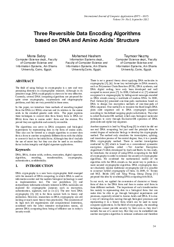(PDF) Three Reversible Data Encoding Algorithms based on DNA and Amino ...