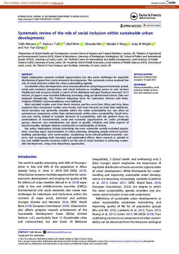 (PDF) Systematic review of the role of social inclusion within ...