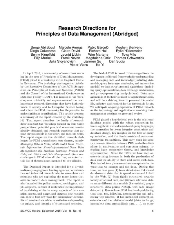 (PDF) Research Directions for Principles of Data Management (Abridged)