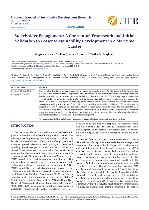 (PDF) Stakeholder Engagement: A Conceptual Framework and Initial ...