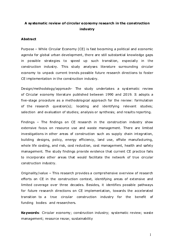 (PDF) A systematic review of circular economy research in the ...