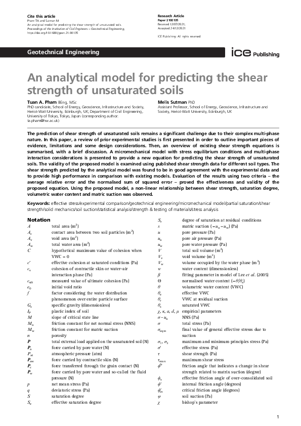 (PDF) An analytical model for predicting the shear strength of ...