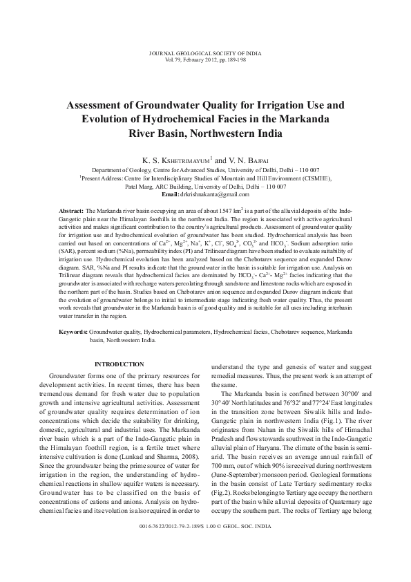 (PDF) Assessment of groundwater quality for irrigation use and ...