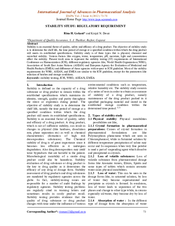 (PDF) Stability Study: Regulatory Requirement