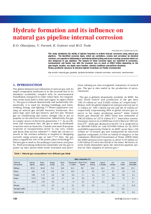 (PDF) Hydrate Formation and its Influence on Natural Gas Pipeline ...