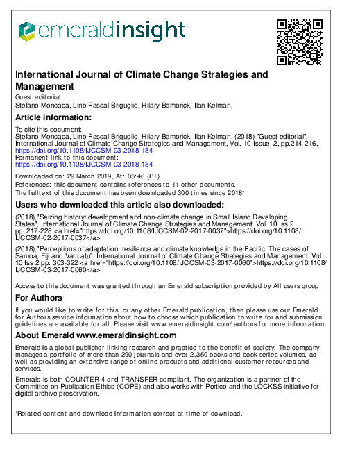 (PDF) Guest editorial : development and climate change in small island ...