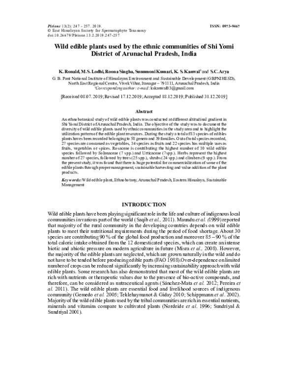 (PDF) Wild edible plants used by the ethnic communities of Shi Yomi ...