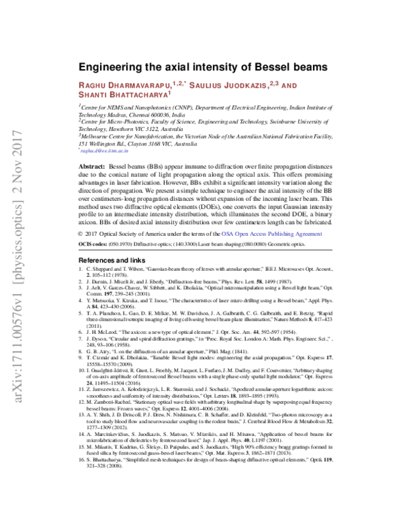 (PDF) Engineering the axial intensity of Bessel beams