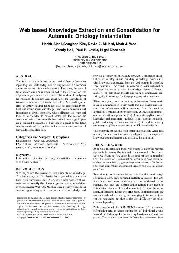 (PDF) Web based knowledge extraction and consolidation for automatic ...