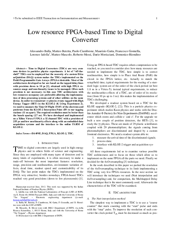 (PDF) Low resource FPGA-based Time to Digital Converter