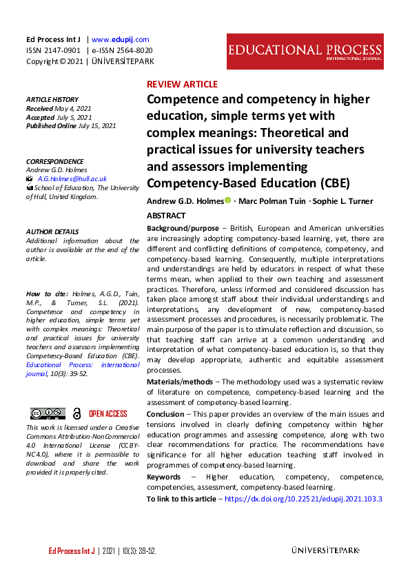 (PDF) Competence and competency in higher education, simple terms yet ...