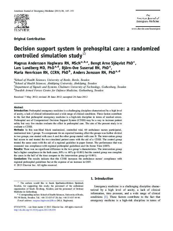 (PDF) Decision support system in prehospital care: a randomized ...