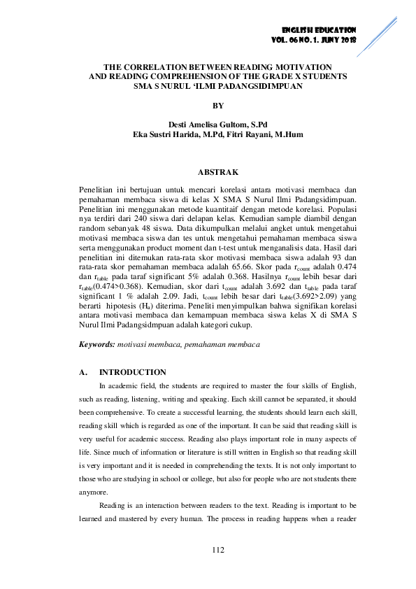 (PDF) The Correlation Between Reading Motivation and Reading ...