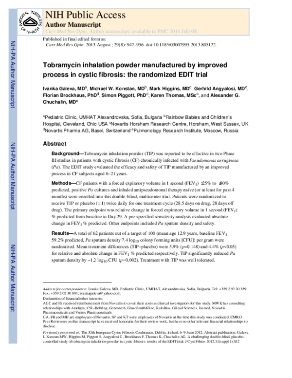 (PDF) Tobramycin inhalation powder manufactured by improved process in ...