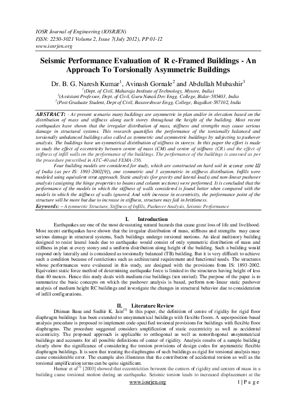 (PDF) Seismic Performance Evaluation of R c-Framed Buildings - An ...