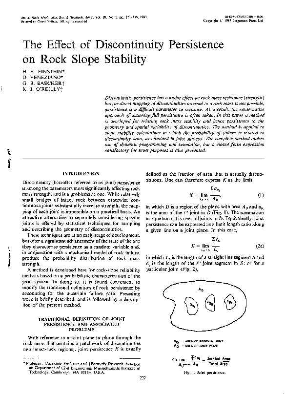 (PDF) The effect of discontinuity persistence on rock slope stability