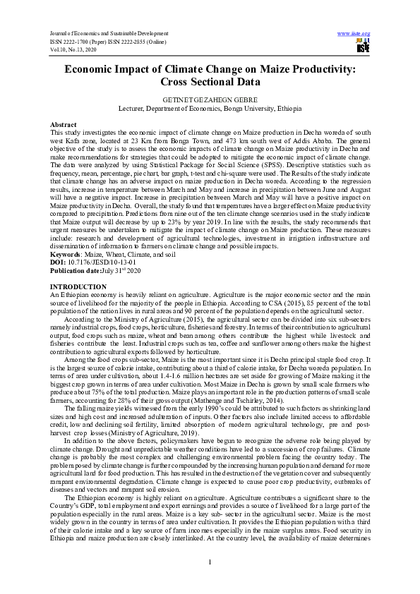 (PDF) Economic Impact of Climate Change on Maize Productivity: Cross ...
