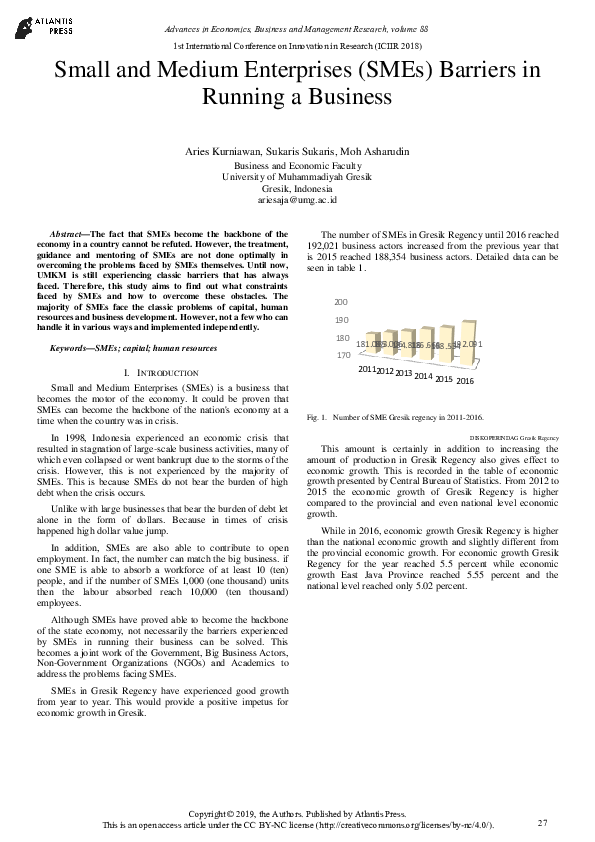 (PDF) Small and Medium Enterprises (SMEs) Barriers in Running a Business