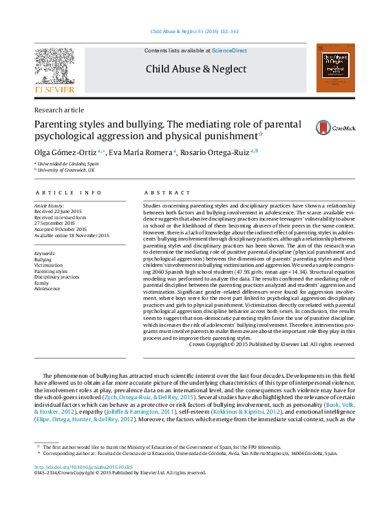 (PDF) Parenting styles and bullying. The mediating role of parental ...