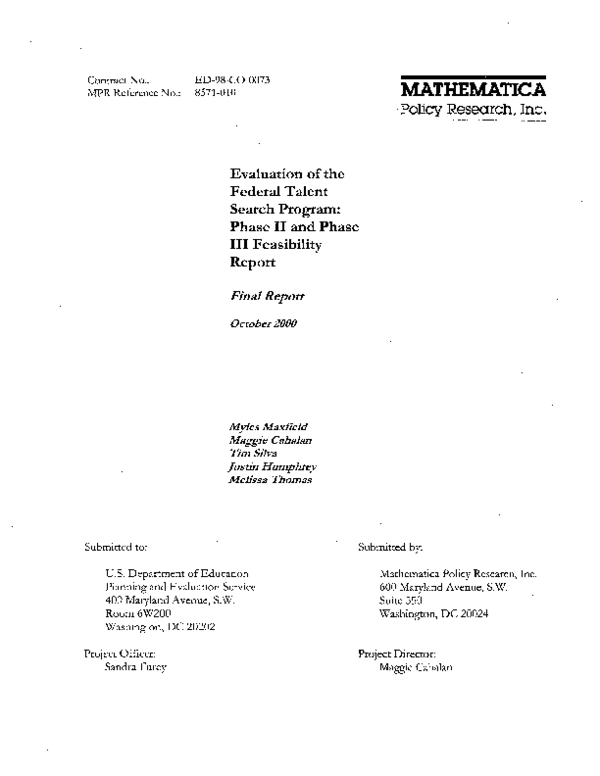 (PDF) Evaluation of the Federal Talent Search Program: Phase II and ...
