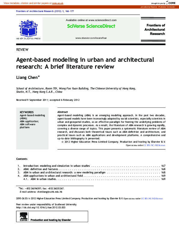 (PDF) Agentbased modeling in urban and architectural research A brief