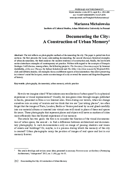 (PDF) Documenting the City: A Construction of Urban Memory