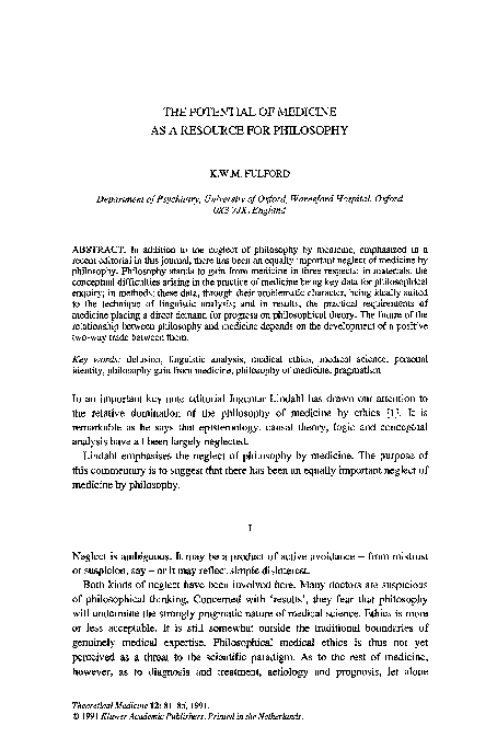 (PDF) The potential of medicine as a resource for philosophy