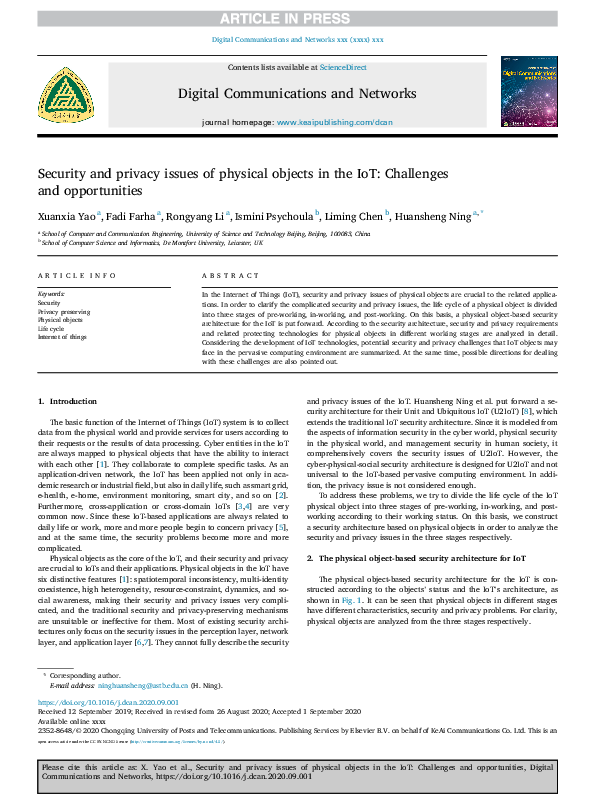 (PDF) Security and privacy issues of physical objects in the IoT ...