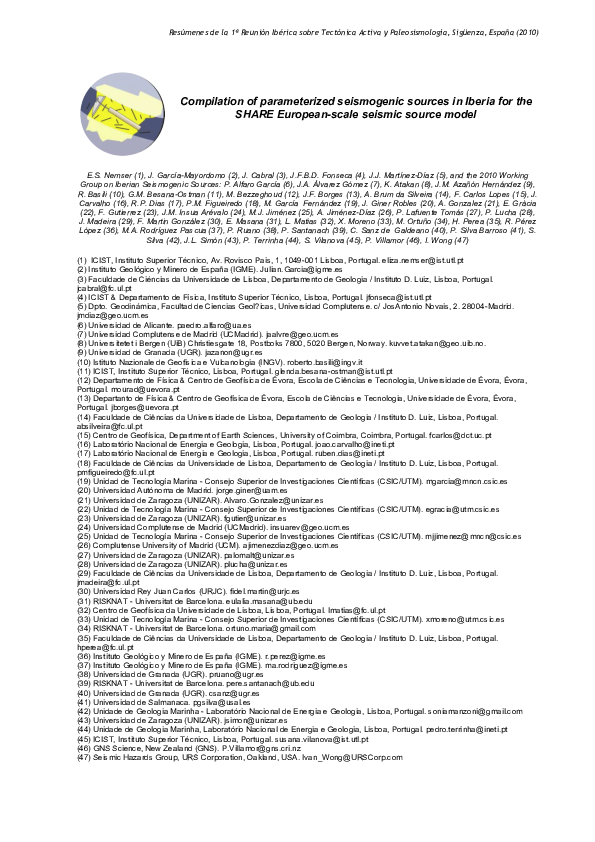 (PDF) Compilation of parameterized seismogenic sources in Iberia for ...