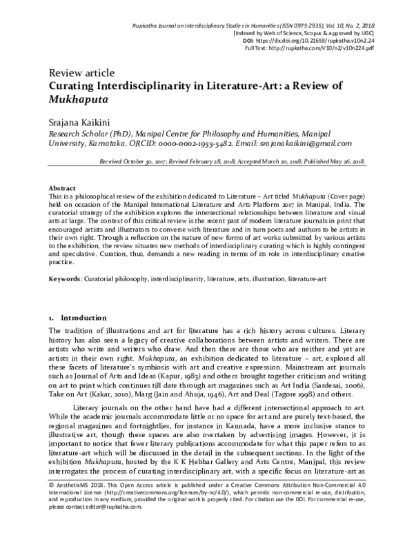 (PDF) Curating Interdisciplinarity in Literature-Art: a Review of Mukhaputa