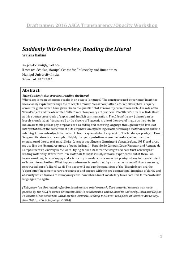 (PDF) Draft paper : 2016 ASCA Transparency / Opacity Workshop Suddenly ...
