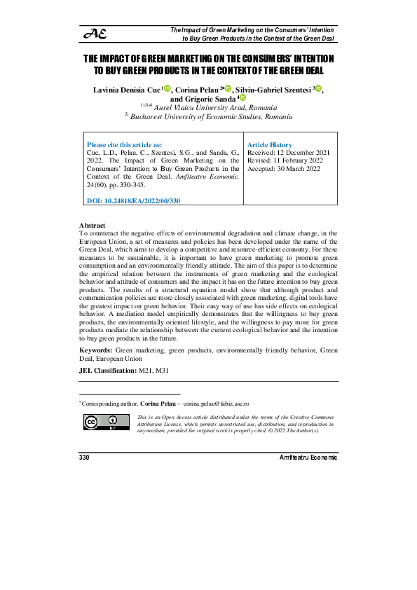 (PDF) The Impact of Green Marketing on the Consumers Intention to Buy ...