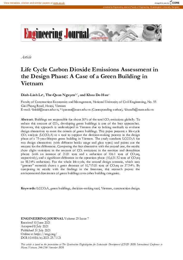(PDF) Life Cycle Carbon Dioxide Emissions Assessment in the Design ...
