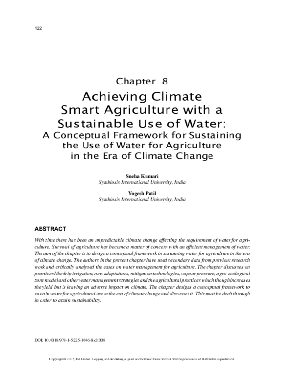 (PDF) Achieving Climate Smart Agriculture with a Sustainable Use of Water