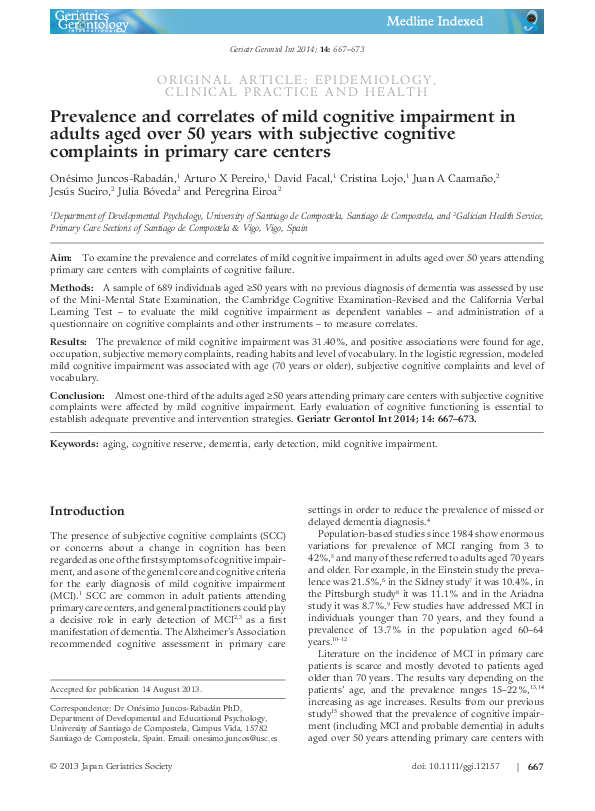 (PDF) Prevalence and correlates of mild cognitive impairment in adults ...