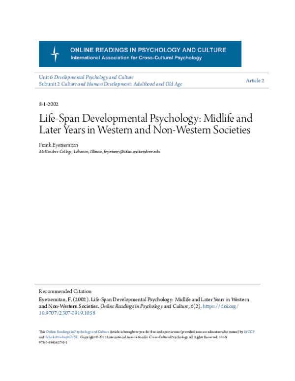 (PDF) Life-Span Developmental Psychology: Midlife and Later Years in ...