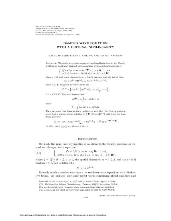 (PDF) Damped wave equation with a critical Elena Kaikina