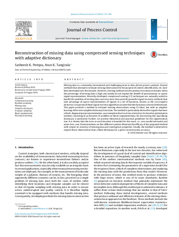 (PDF) Reconstruction of missing data using compressed sensing ...