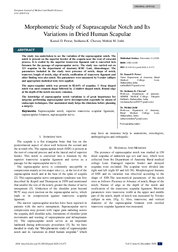 (PDF) Morphometric Study of Suprascapular Notch and Its Variations in ...