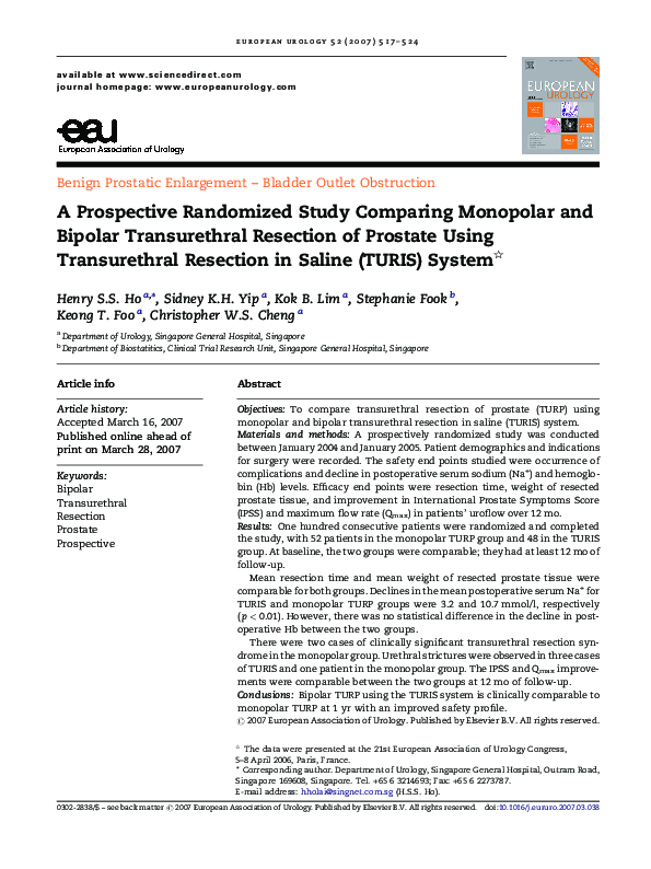 (PDF) A Prospective Randomized Study Comparing Monopolar and Bipolar ...