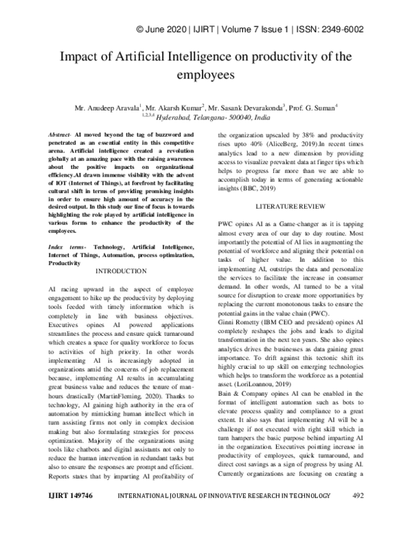 (PDF) The Impact of Artificial Intelligence on Productivity Layout