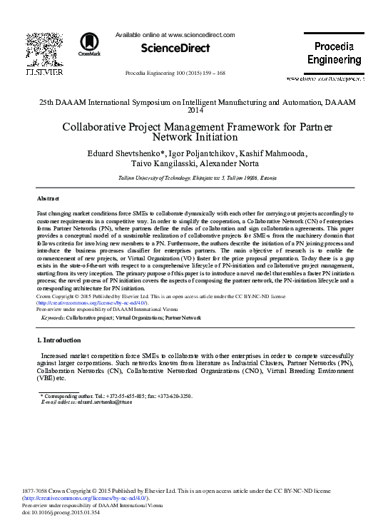 (PDF) Collaborative Project Management Framework for Partner Network ...