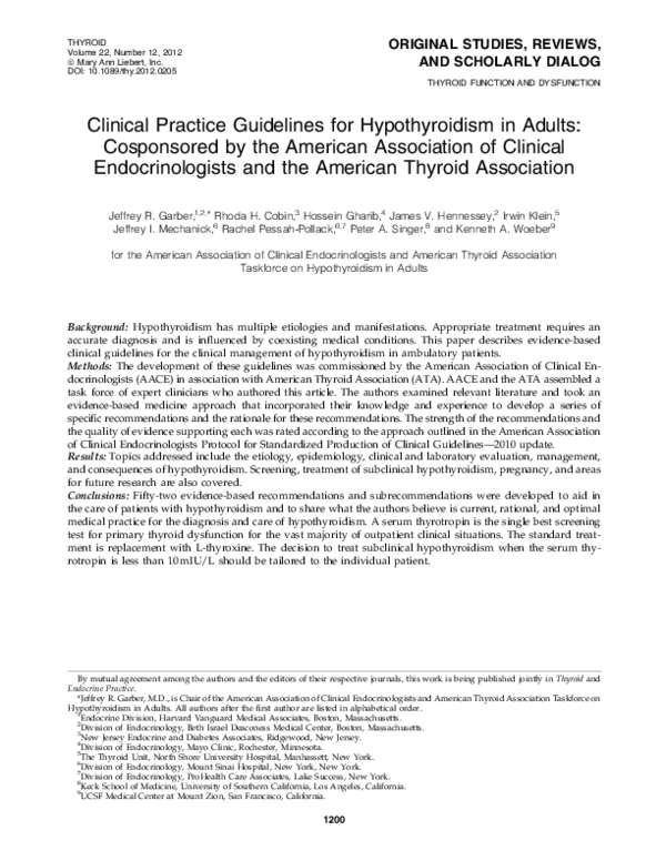(PDF) Clinical Practice Guidelines for Hypothyroidism in Adults ...
