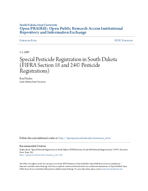 (PDF) Special Pesticide Registration in South Dakota (FIFRA Section 18