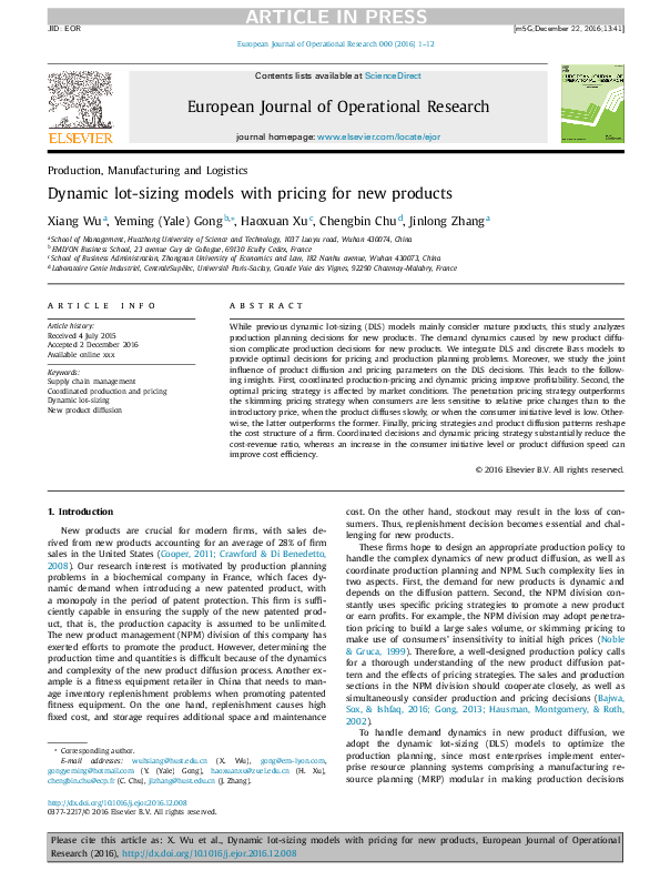 (PDF) Dynamic lot-sizing models with pricing for new products