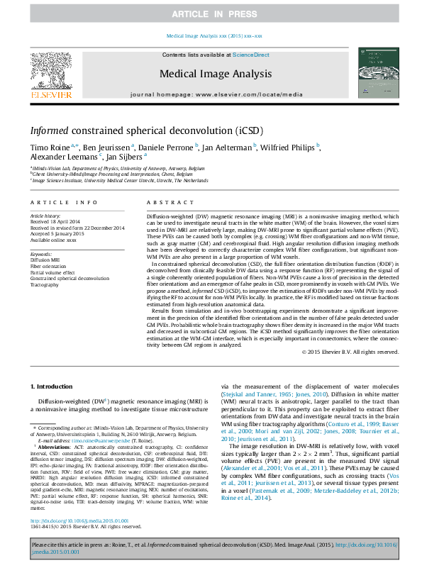 (PDF) Informed constrained spherical deconvolution (iCSD)