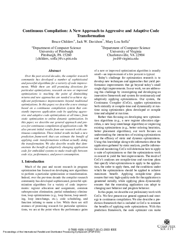 (PDF) Continuous compilation: a new approach to aggressive and adaptive ...