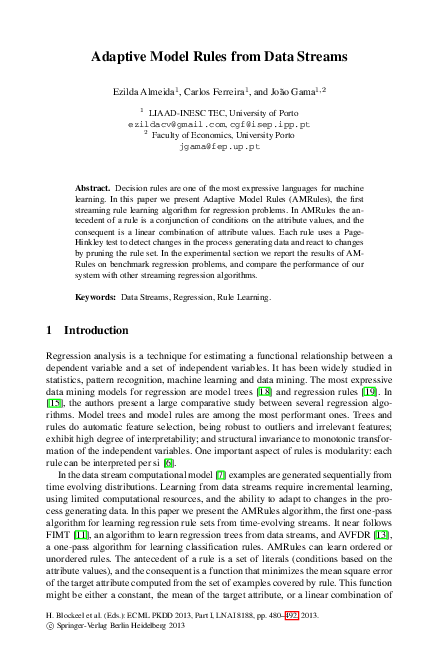 (PDF) Adaptive model rules from data streams