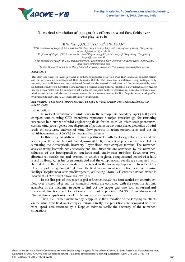 (PDF) Numerical Simulation of Topographic Effects on Wind Flow Fields ...