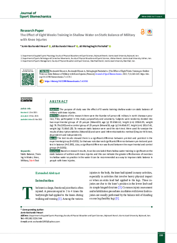 (PDF) The Effect of Eight Weeks Training in Shallow Water on Static ...